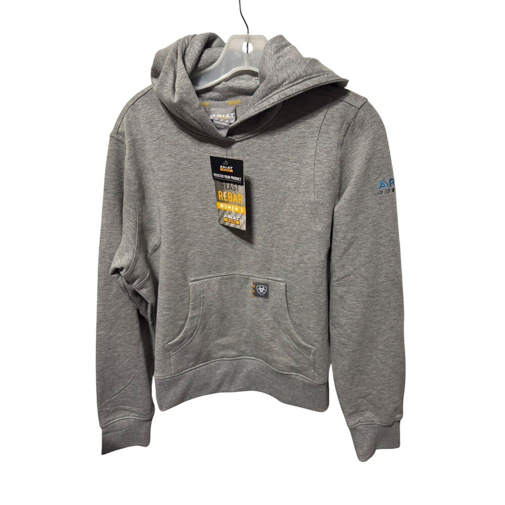 ARIAT Embroidered Rebar Graphic Cropped Hoodie Women's Sz M Heather Grey